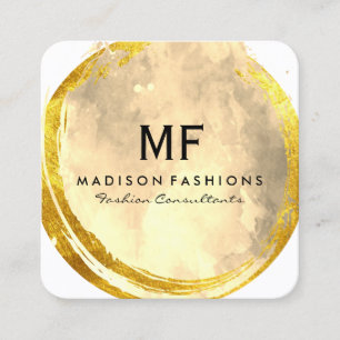 Exquisite Gold Brushed Watercolor with Monogram Square Business Card