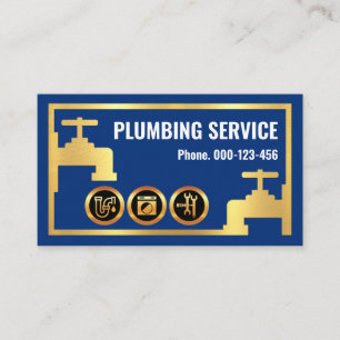 Exquisite Gold Faucet Pipes Blue Water Leaking  Business Card