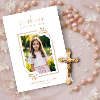 Exquisite Gold Floral Botanical Frame Communion Invitation