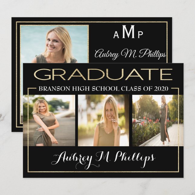 Exquisite Gold Foil Graduation Invitation (Front/Back)