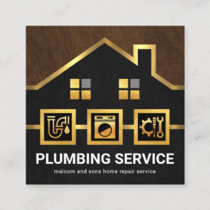 Exquisite Gold Home Pipe Line Plumbing Square Business Card