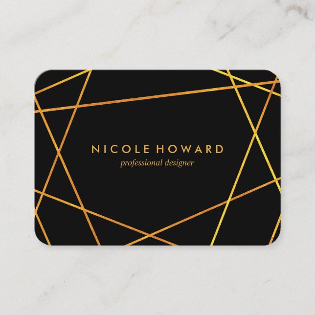 Exquisite Gold Lines Black White Business Card (Front)