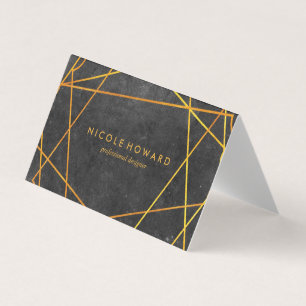 Exquisite Gold Lines Black with Slate Business Card