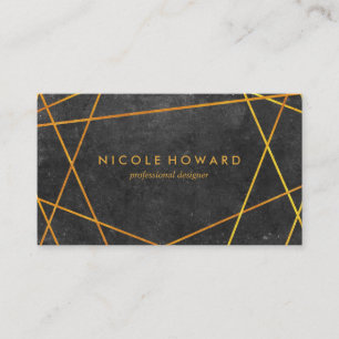 Exquisite Gold Lines Black with Slate Business Card
