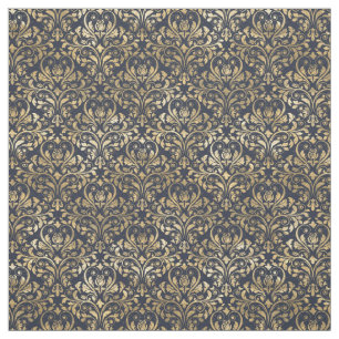 Exquisite Gold on Black Damask Pattern Fabric