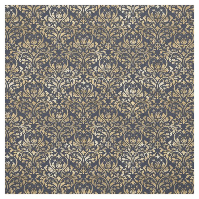 Exquisite Gold on Black Damask Pattern Fabric (Swatch)