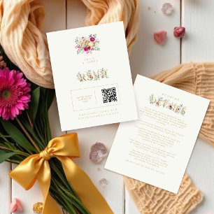 Exquisite Gold Rings Floral Wedding TLW26 RSVP Card
