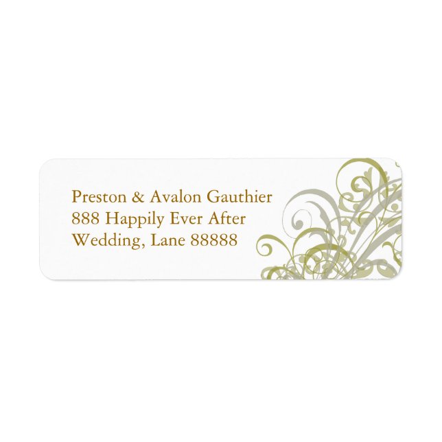 Exquisite Gold Scroll White Address Label (Front)
