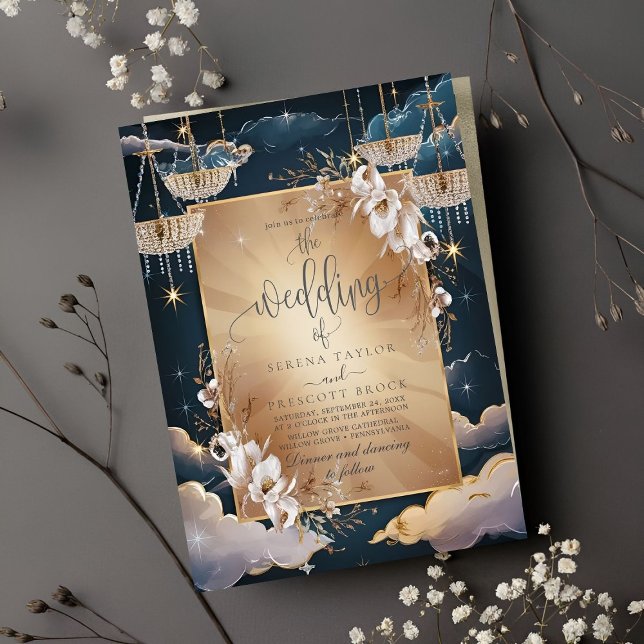 Exquisite Golden Chandelier Floral Wedding Invitation (Creator Uploaded)