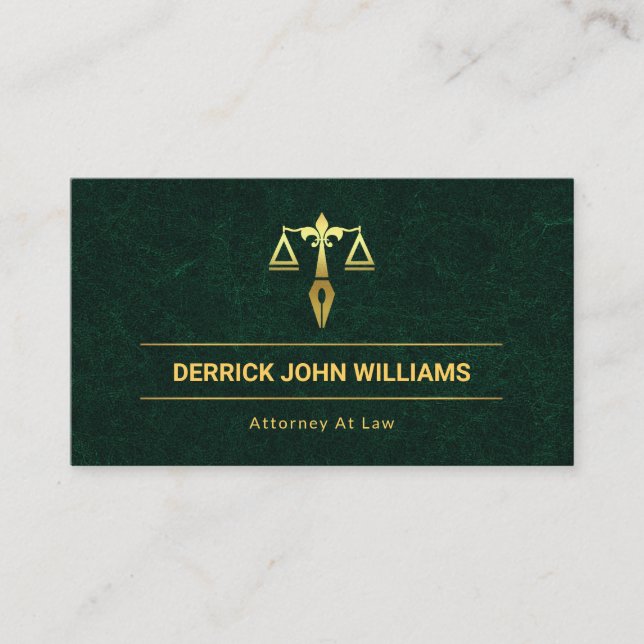 Exquisite Green Marble Grunge Texture Lawyer Business Card (Front)