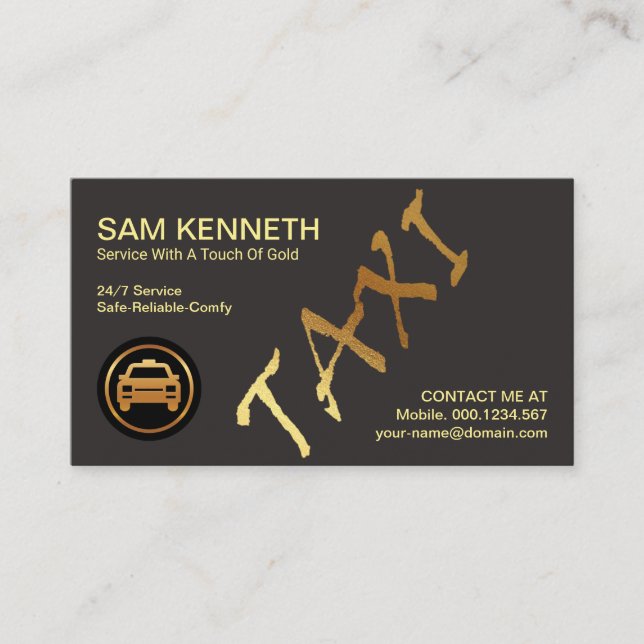Exquisite Grey Gold Taxi Signage Taxi Driver Business Card (Front)