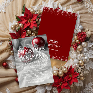 Exquisite Grey Shades & Red Christmas Ornament Invitation