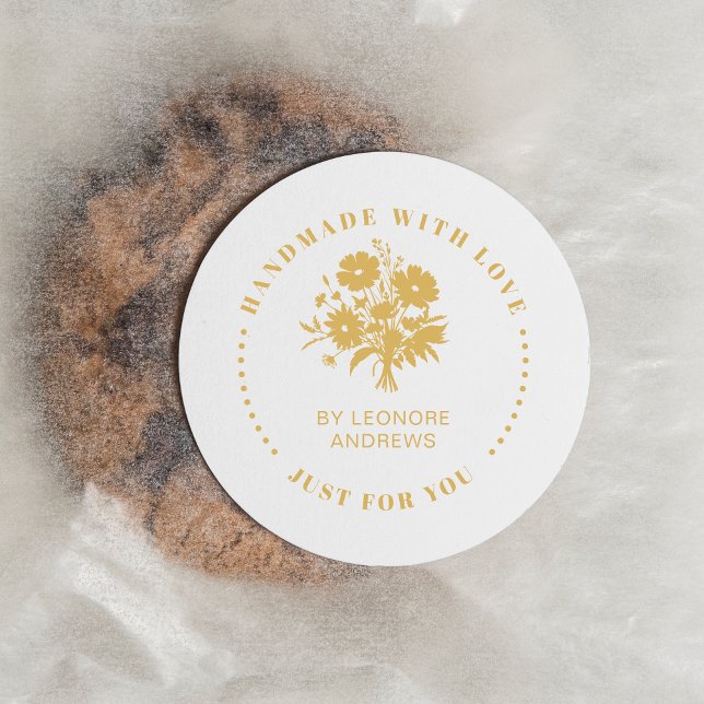 Exquisite Handmade Fake Gold Business Blooms  Classic Round Sticker (Exquisite Handmade Fake Gold Business Blooms Wildflowers Bouquet Classic Round Sticker.)