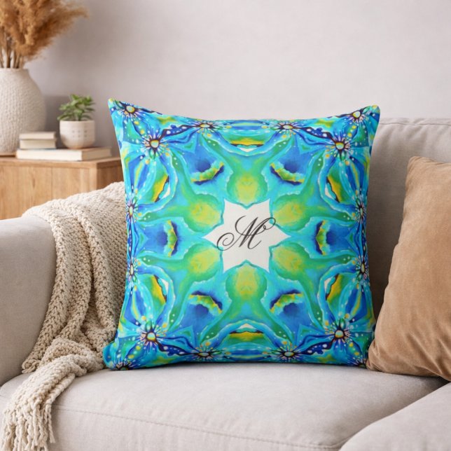 Exquisite Handpainted Geometrical Green Abstract Cushion (Creator Uploaded)