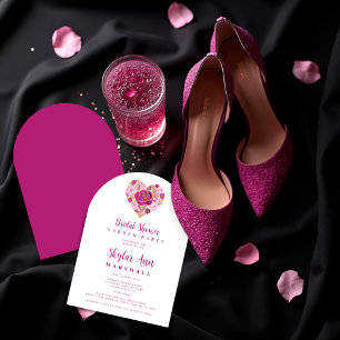 Exquisite Hot Pink Golden Heart Bridal Shower Invitation
