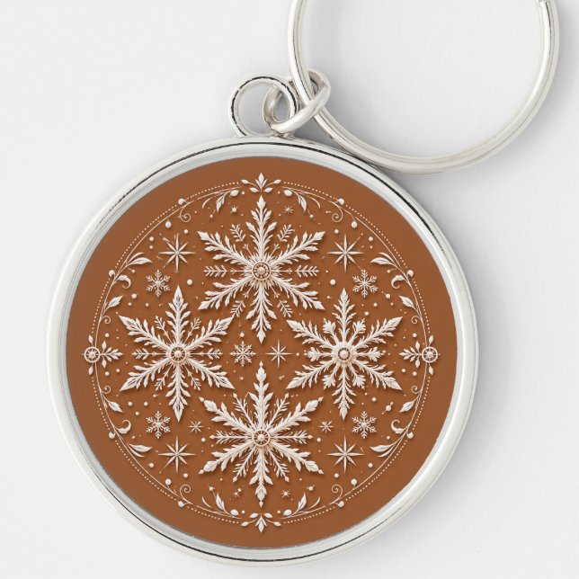 Exquisite Intricate White Snowflakes Key Ring (Front)