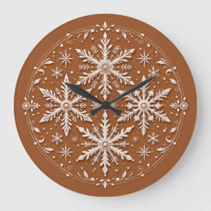 Exquisite Intricate White Snowflakes Large Clock