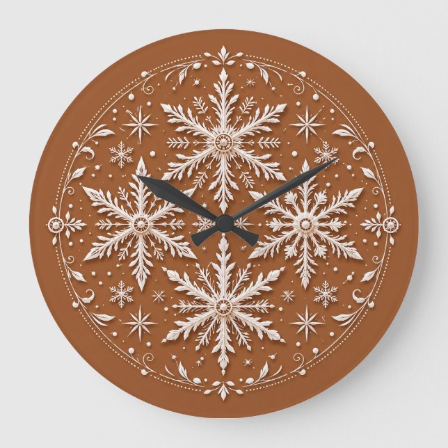 Exquisite Intricate White Snowflakes Large Clock (Front)