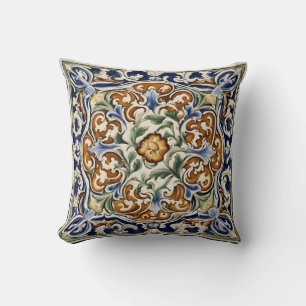 Exquisite Italian Floral Majolica, Tile  Cushion