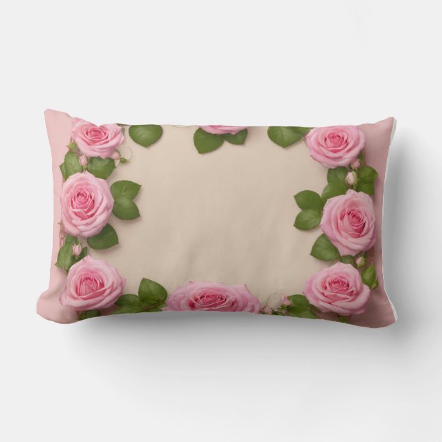 Exquisite Long Pillow with Rose Vine & Lace Design (Front)