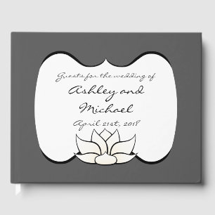 Exquisite Lotus in Pewter and White Guest Book