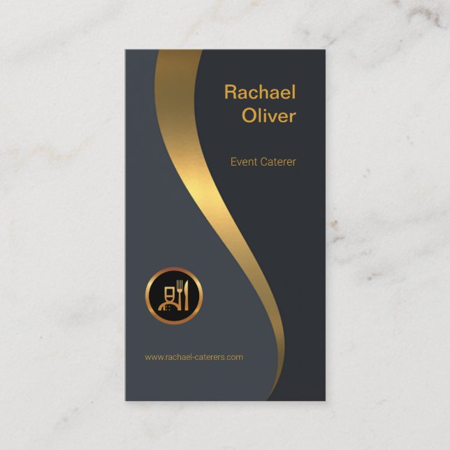 Exquisite Luxurious Gold Wave Fine Dining Caterer Business Card (Front)