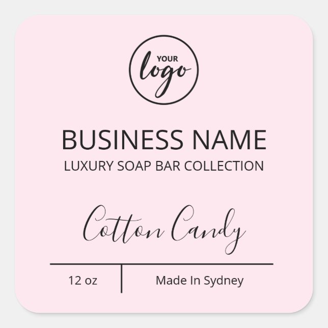 Exquisite Luxury Logo Pastel Pink Soap Bar Labels (Front)