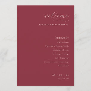 Exquisite Maroon Calligraphy Wedding Ceremony Programme