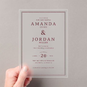 Exquisite Maroon Calligraphy Wedding Invitation