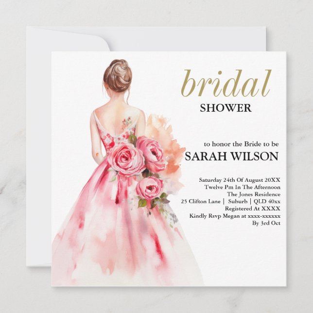 Exquisite Minimal Watercolor Wedding Bridal Shower Invitation (Front)