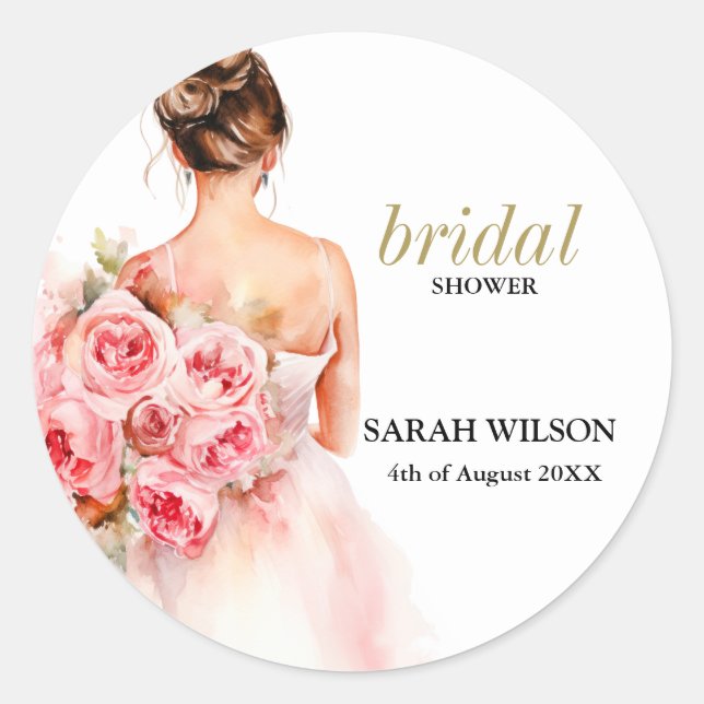 Exquisite Minimal  Wedding Bridal Shower  Classic Round Sticker (Front)
