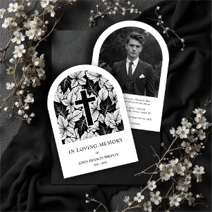 Exquisite Minimalist Black White Botanical Funeral Invitation