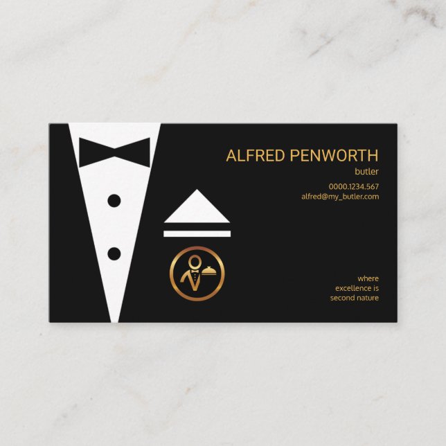 Exquisite Modern Suit Bow-Tie Professional Butler Business Card (Front)