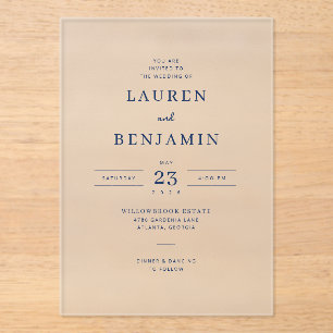 Exquisite Navy Calligraphy Wedding Invitation