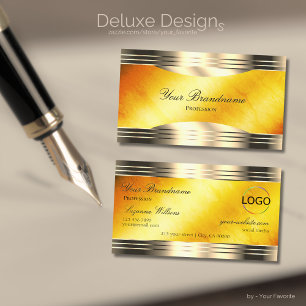 Exquisite Orange Marble Gold Borders and Logo Luxe Business Card