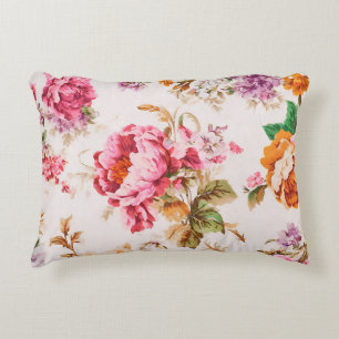 Exquisite Pink and Orange Flowers. Shabby Chic Decorative Cushion