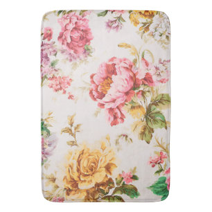 Exquisite Pink and Yellow Flowers. Shabby Chic Bath Mat