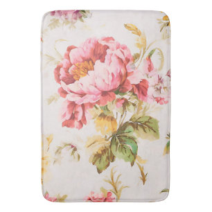 Exquisite Pink and Yellow Flowers. Shabby Chic Bath Mat