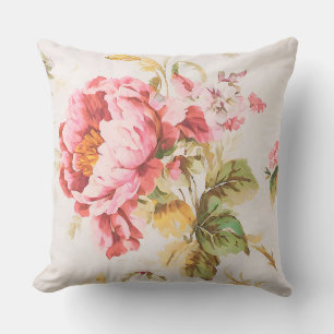 Exquisite Pink and Yellow Flowers. Shabby Chic Cushion