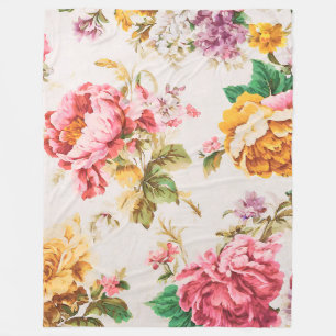 Exquisite Pink and Yellow Flowers. Shabby Chic Fleece Blanket