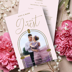 Exquisite Pink Arch Photo & Initials QR Code  Save The Date