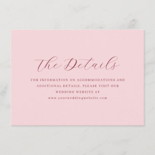 Exquisite Pink Calligraphy Wedding Details Enclosure Card