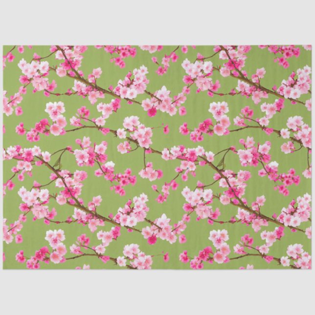  Exquisite Pink Cherry Blossoms on Chartreuse Tissue Paper (Front)
