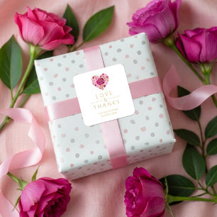 Exquisite Pink Floral Heart Love & Thanks Square Sticker