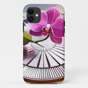 Exquisite Pink Orchid Rests on Silver Plate  iPhone 11 Case