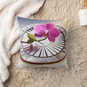 Exquisite Pink Orchid Rests on Silver Plate Cushion