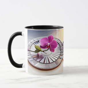 Exquisite Pink Orchid Rests on Silver Plate Mug