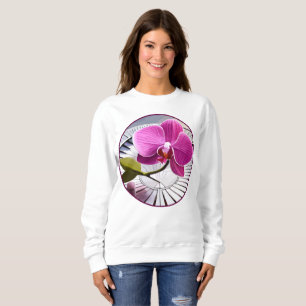 Exquisite Pink Orchid Rests on Silver Plate Sweatshirt