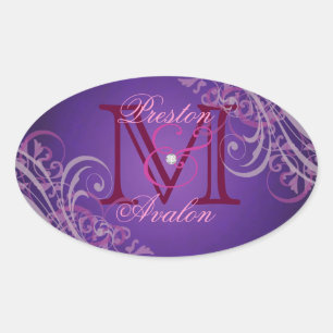 Exquisite Pink Scroll Monogram Purple Sticker