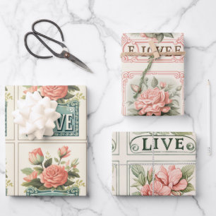Exquisite Pink Valentines Vintage Floral Wrapping Paper Sheet